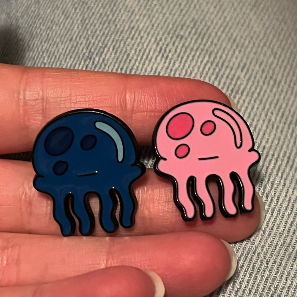Sponge bob blue  and Pink Jellyfish Enamel Pins